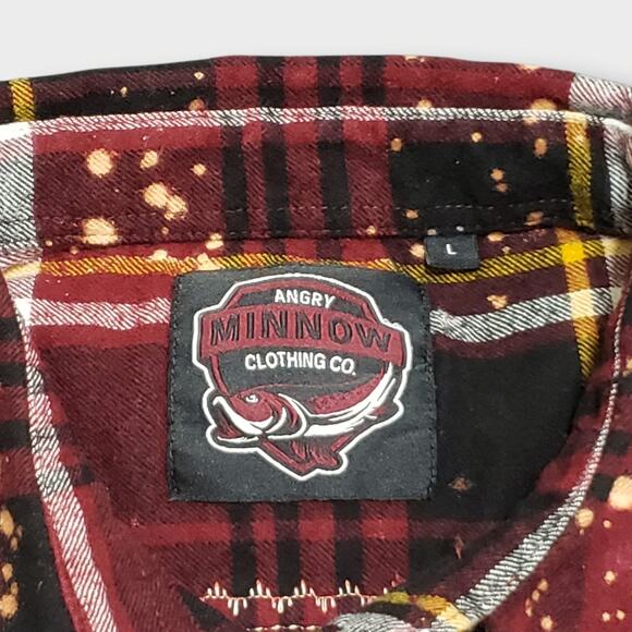 Angry Minnow Brushed Flannel Red Plaid Shirt Sz Lg "Money can't buy happiness" - Picture 6 of 12